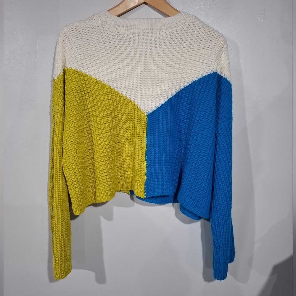 Sincerely Jules Color Block Cropped Knit Sweater Oversize See Measures - Picture 2 of 7
